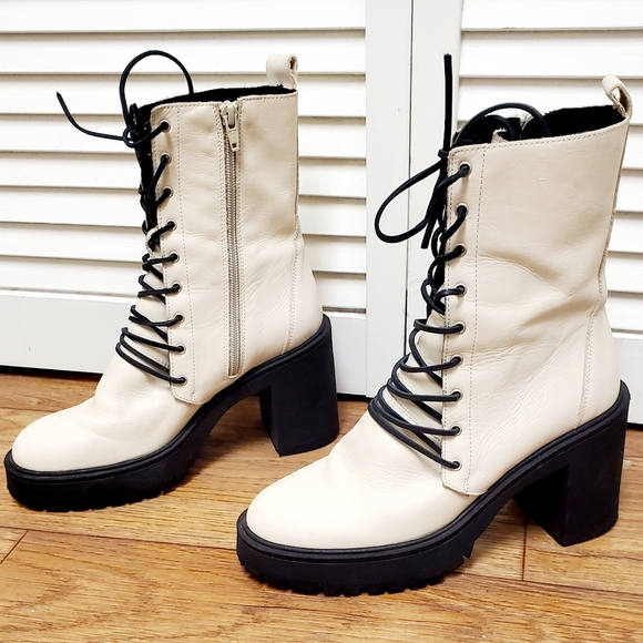 🌼SOLD! Free People Dylan Lace-Up Leather Combat Boots. 8/38. Off-White - Picture 2 of 14